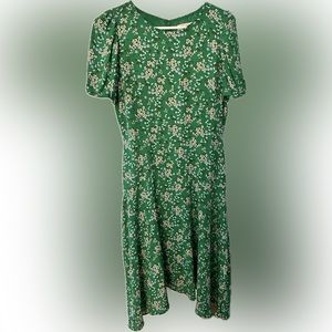 Green floral flowy dress with puff sleeves